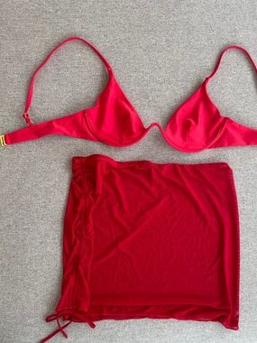 NWOT Betty Jade Red Bikini Top and Mesh Sarong - M